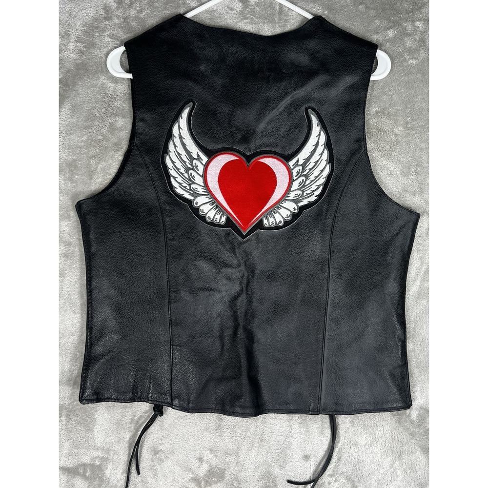 House of Leather Women's XL vest Motorcycle patches skull route 66‎ heart liner - Picture 2 of 10